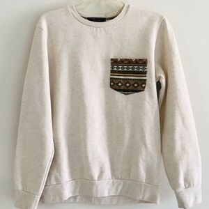 21 men | Aztec Pocket Sweatshirt Crewneck Mens Sz S Beige Pullover Long Sleeve